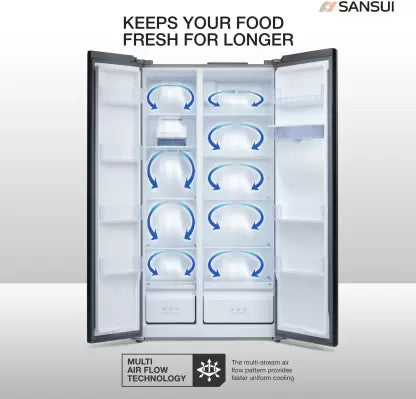 Sansui 544 L Frost Free Side by Side Refrigerator (Silver Steel, 520ISSNS) (OPEN BOX) Sansui 544 L Frost Free Side by Side Refrigerator (Silver Steel, 520ISSNS) (OPEN BOX)